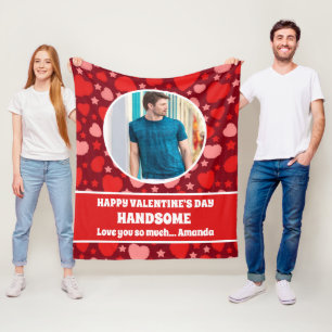 Happy Valentine's Day Handsome Personalized  Photo Fleece Blanket