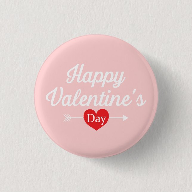 Happy Valentine's Day Heart 1 Inch Round Button (Front)