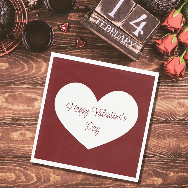 Happy Valentine's Day Heart Cute Red Party Napkin (Creator Uploaded)