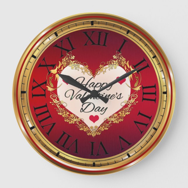 Happy Valentine's Day Heart Design  Large Clock (Front)