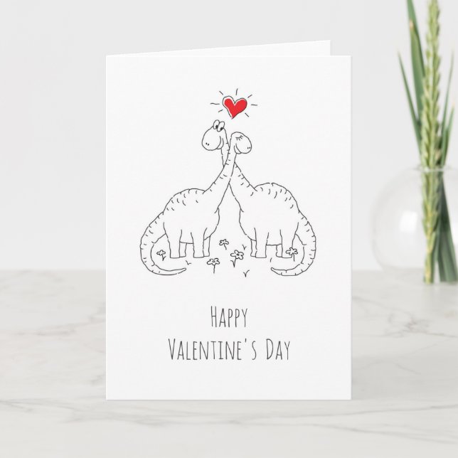 Happy Valentine's Day Heart Love Dinosaurs Holiday Card (Front)