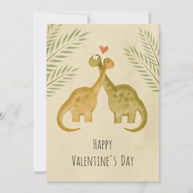 Happy Valentine's Day Heart Love Dinosaurs Holiday Card (Front)