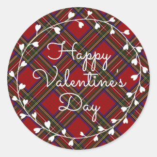 Happy Valentine's Day Heart Plaid Wreath Classic Round Sticker