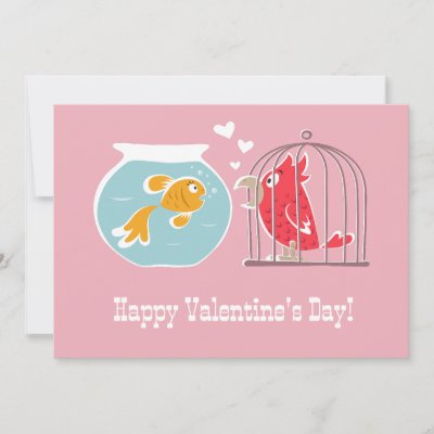 Happy Valentine's Day Heart Red Parrot Golden Fish