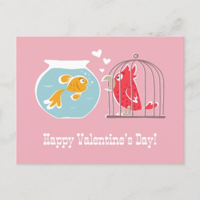 Happy Valentine's Day Heart Red Parrot Golden Fish