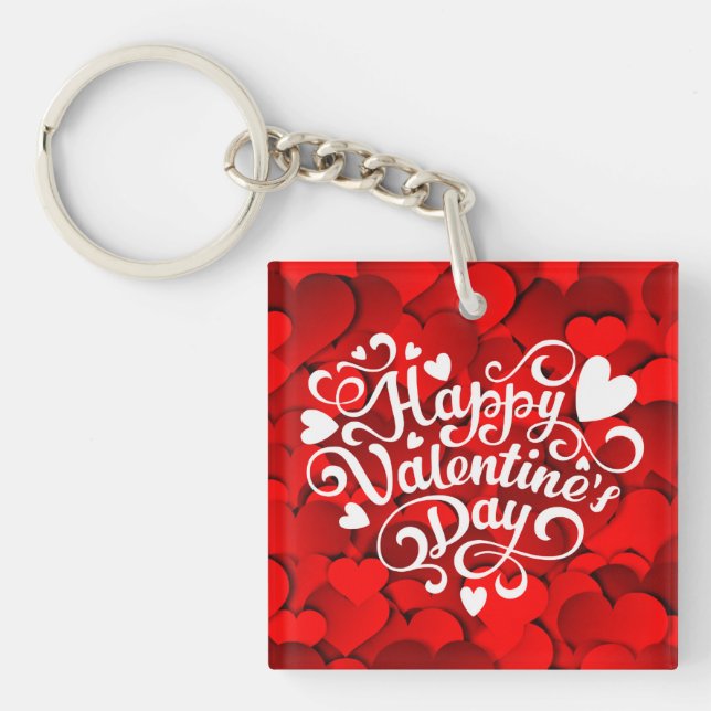Happy Valentine's Day Heart Shape-23803 Keychain (Front)