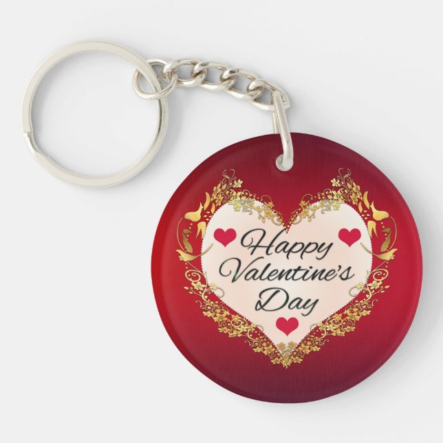 Happy Valentine's Day Heart Shape-47949 Keychain (Front)
