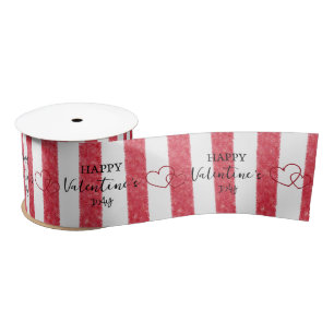 Happy Valentine's Day Heart Stripes Satin Ribbon
