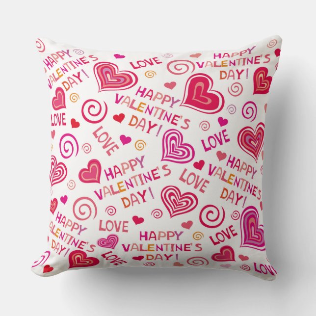 Happy Valentines Day Heart Throw Pillow (Front)