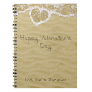 "Happy Valentine's Day" Heart written in Sand Notebook