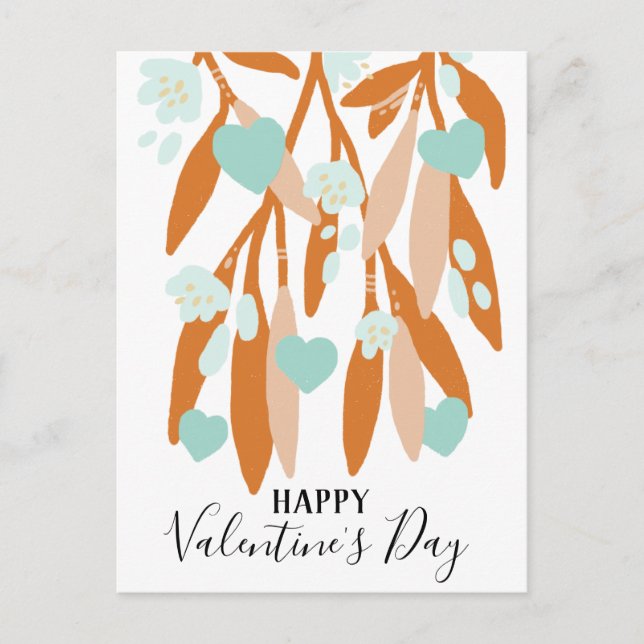 Happy Valentine's Day Hearts Branches Flowers Love Postcard (Front)