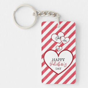 Happy Valentine's Day Hearts Chalk Stripes Acrylic Keychain