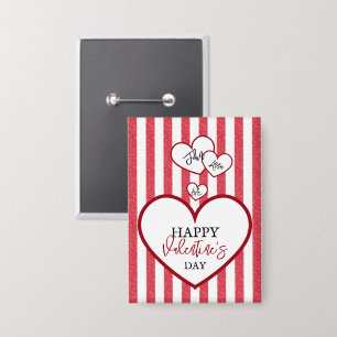 Happy Valentine's Day Hearts Chalk Stripes Button