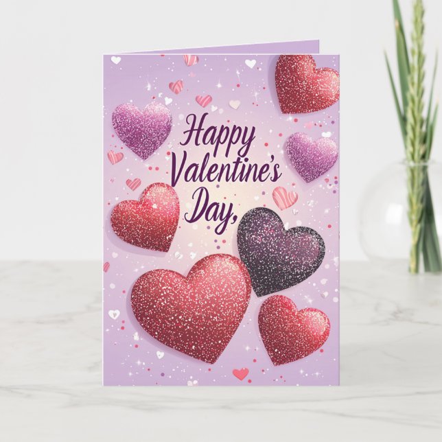 Happy Valentines day Hearts Glitter Purple card (Front)