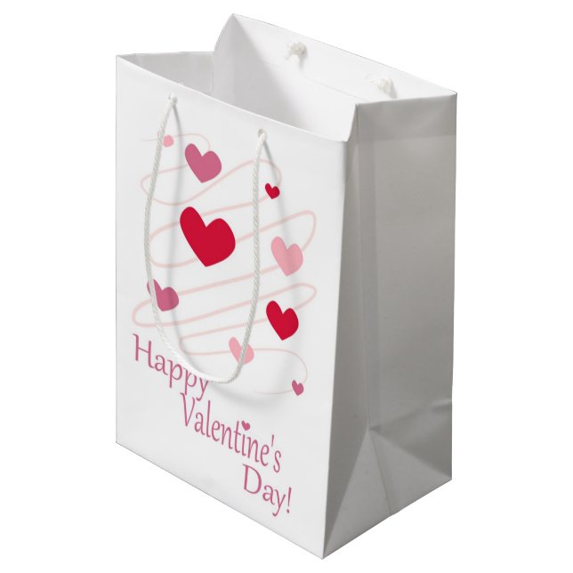 "HAPPY VALENTINE'S DAY" HEARTS MEDIUM GIFT BAG (Front Angled)