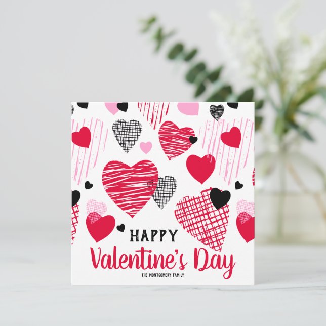"Happy Valentine's Day" Hearts Personalized Flat Card (Standing Front)