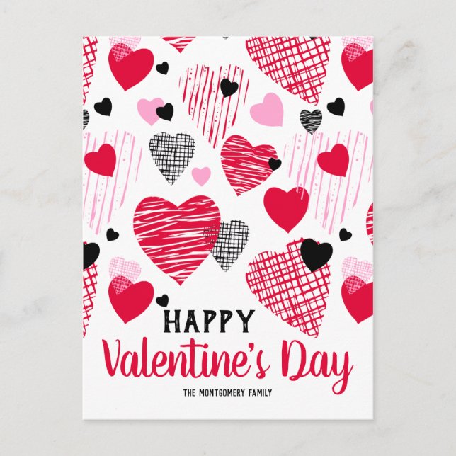 "Happy Valentine's Day" Hearts Personalized Postcard (Front)