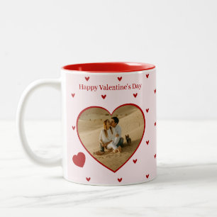 Happy Valentine's Day Hearts Red Pink Photo Two-Tone Coffee Mug