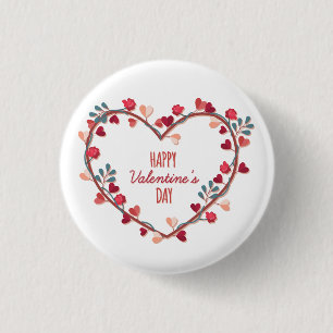 Happy Valentine's Day Hearts Wreath   Pin Button