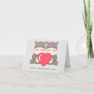Happy Valentine's Day Hippos Thank You Card