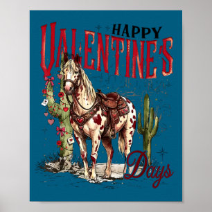 Happy valentine's day horse western love cowgirl poster