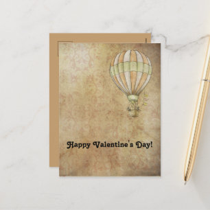 Happy Valentine's Day Hot Air Balloon Steampunk Holiday Postcard