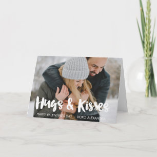 Happy Valentine's Day Hugs & Kisses Brush Script Holiday Card