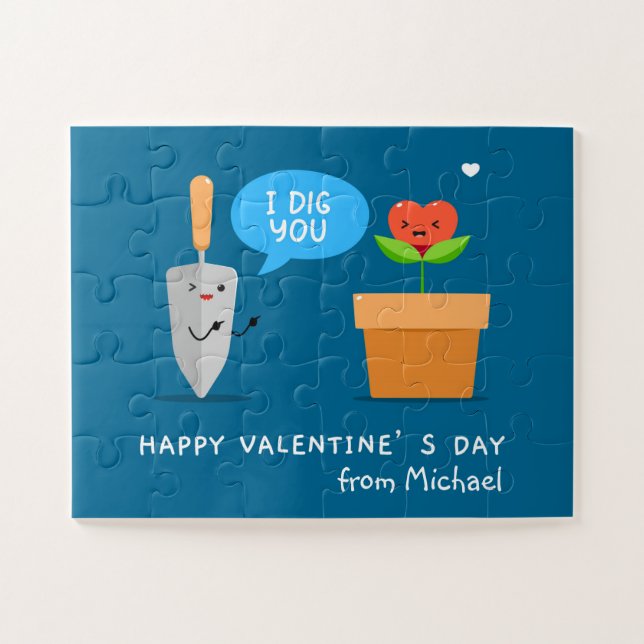 Happy Valentine's Day I Dig You Funny Modern Love Jigsaw Puzzle (Horizontal)