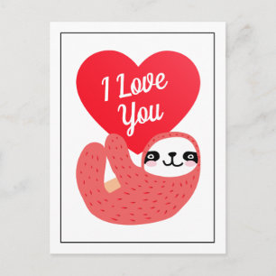 Happy Valentine's Day I Love You Cute Sloth Postcard
