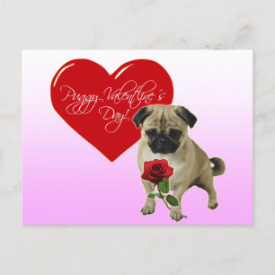 Happy Valentine's Day - I love you - Pug Postcard