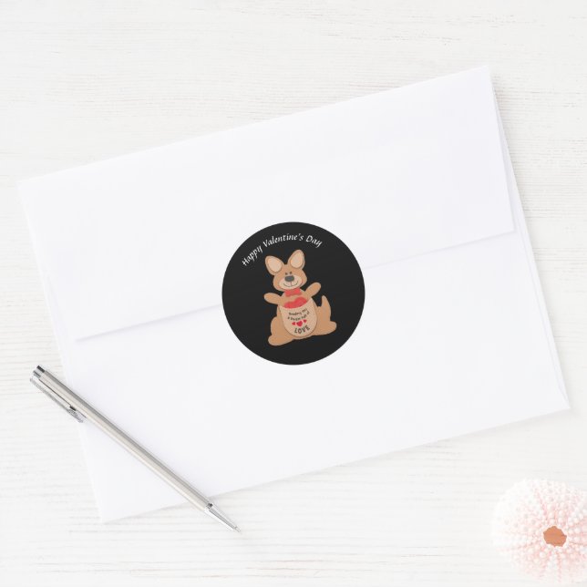 Happy Valentine's Day Kangaroo Classic Round Sticker (Envelope)