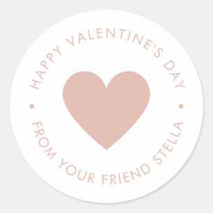 Happy Valentine's Day Kid's Cute Blush Pink Heart  Classic Round Sticker