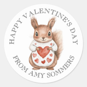 Happy Valentine's Day Kid's Watercolor Animal Classic Round Sticker