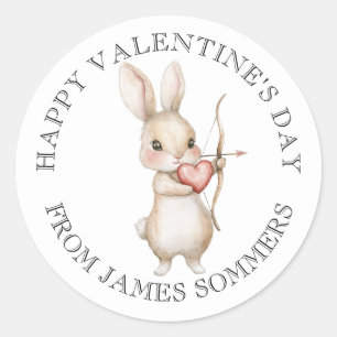 Happy Valentine's Day Kid's Watercolor Rabbit Classic Round Sticker