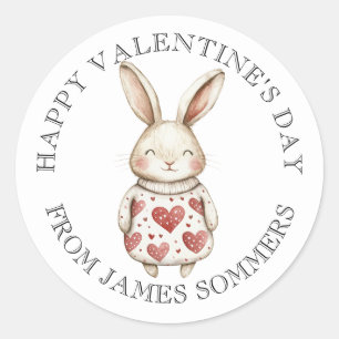 Happy Valentine's Day Kid's Watercolor Rabbit Classic Round Sticker