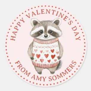 Happy Valentine's Day Kid's Watercolor Raccoon Classic Round Sticker