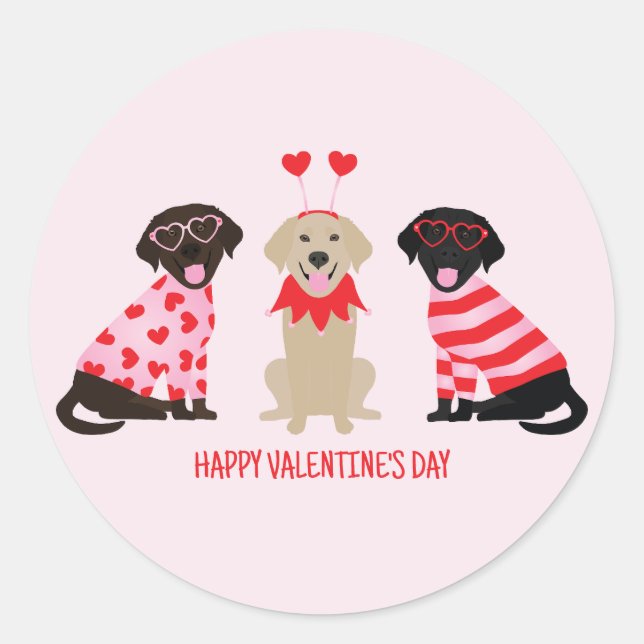 Happy Valentines Day Labrador Retriever Dogs Classic Round Sticker (Front)