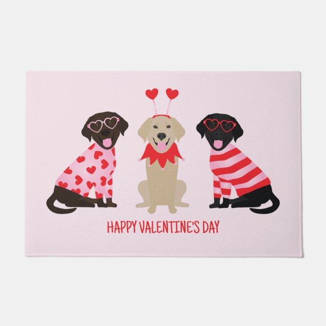 Happy Valentines Day Labrador Retriever Dogs Doormat (Front)