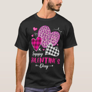Happy Valentine's Day Leopard And Plaid Hearts Gir T-Shirt