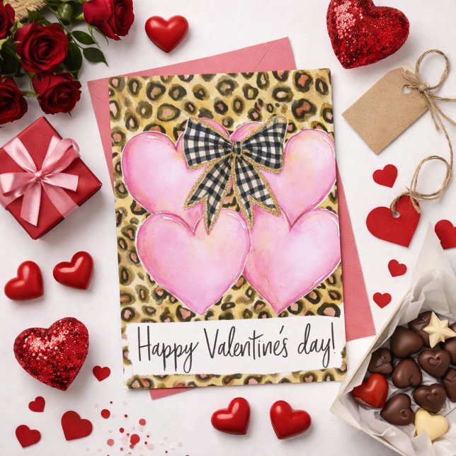 Happy Valentine's Day – Leopard Hearts & Bow Card (Creator Uploaded)