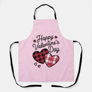 Happy Valentines Day Leopard Plaid Love Heart  Apron