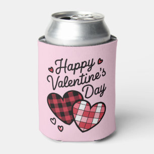 Happy Valentines Day Leopard Plaid Love Heart  Can Cooler