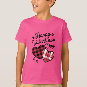 Happy Valentines Day Leopard Plaid Love Heart  T-Shirt