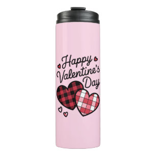 Happy Valentines Day Leopard Plaid Love Heart Thermal Tumbler