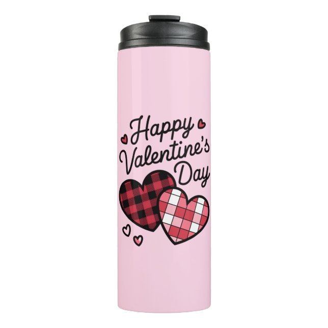 Happy Valentines Day Leopard Plaid Love Heart  Thermal Tumbler (Front)