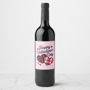 Happy Valentines Day Leopard Plaid Love Heart  Wine Label