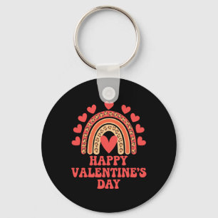 Happy Valentine's Day Leopard Rainbow Heart Valent Keychain