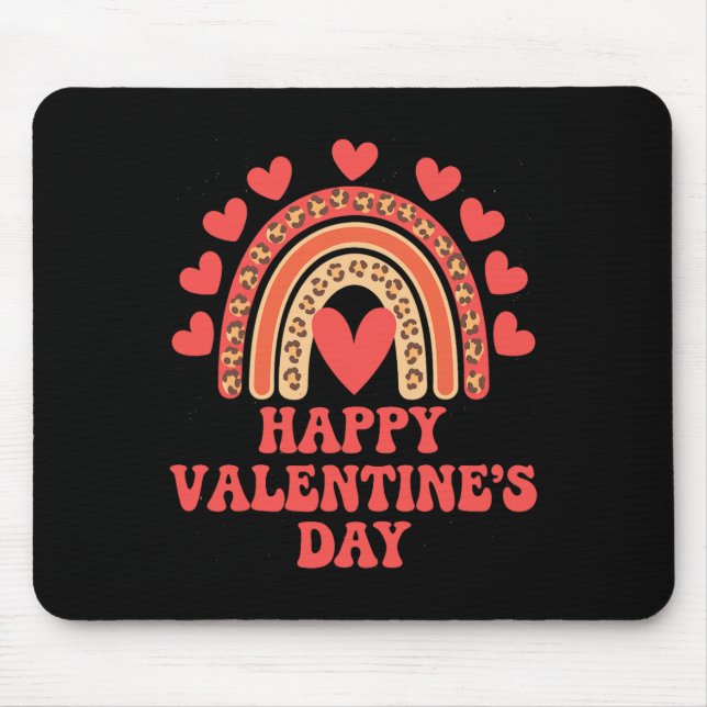 Happy Valentine's Day Leopard Rainbow Heart Valent Mouse Pad (Front)