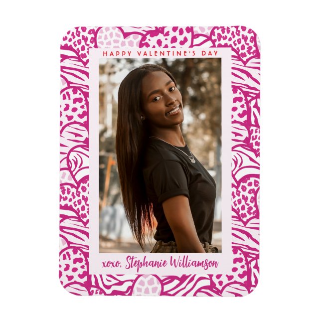 Happy Valentines Day Light Pink Jungle Heart Photo Magnet (Vertical)