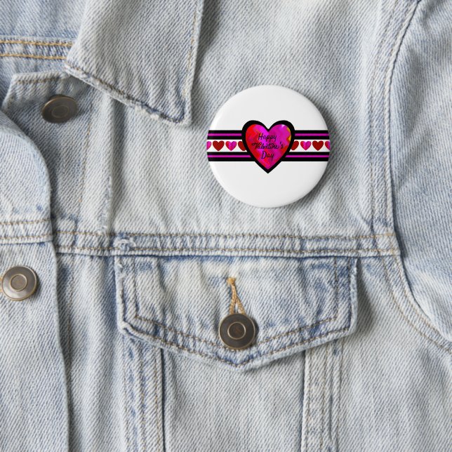 Happy Valentine's Day  Lined Design Texted 2 Inch Round Button (In Situ)